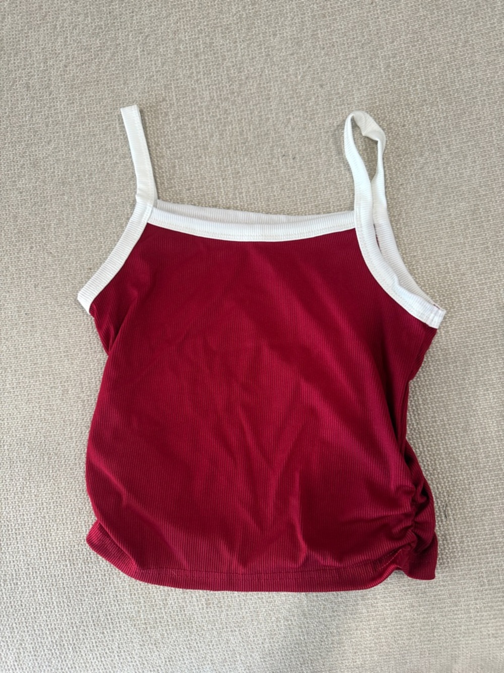 SHEIN Red Ribbed Cami with White Contrast Trim